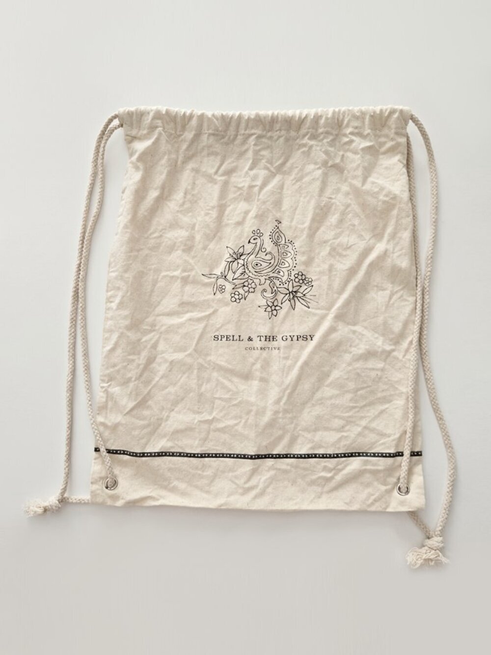 Spell‎ Drawstring Peacock Linen Bag Backpack